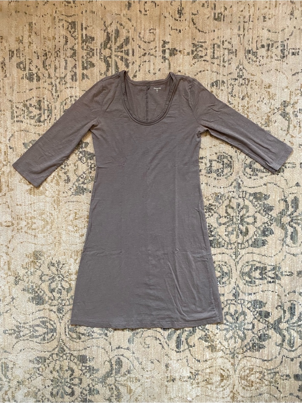 Garnet Hill Beige-Grey Long Sleeved Cotton Modal Blend Dress - Size XS